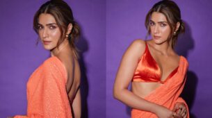 Saree Mein Nari: Kriti Sanon is giving yummy ‘orange fruit’ vibes in deep-neck saree, see super hot moment