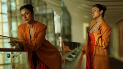 Shehnaaz Gill encapsulates glow in orange cape and skirt, elevates with trench coat