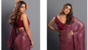 Shriya Saran In Maroon Sequin Saree By Manish Malhotra