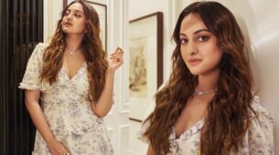 Sonakshi Sinha Looks Pretty In White Printed Midi Dress For Her Film Promotion Look