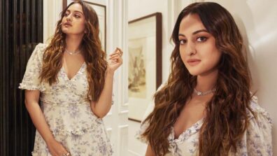 Sonakshi Sinha Looks Pretty In White Printed Midi Dress For Her Film Promotion Look