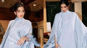 Sonam Kapoor Oozes The Glam Quotient High In Blue Fringe Crepe Kaftan Dress