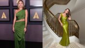 Sydney Sweeney In Satin Silk Lime Green Or Margot Robbie In Silk Forest Green; Whose Green Ensemble Is Attractive?