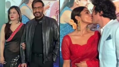 Watch: Kajol-Ajay Devgn twin in black, Shriya Saran gives romantic kiss to husband at Drishyam 2 screening