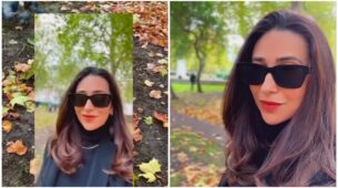 Watch: Karisma Kapoor goes on Autumn windy trail in London, looks bossy in all black look