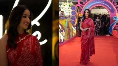 Yami Gautam Sizzles The Anita Dongre Designed Red Silk Saree For Her Red Carpet Look At The Film Festival