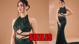 Amyra Dastur Shines And Sizzles In Bottle Green Bodycon Sequin Gown, Check Photos