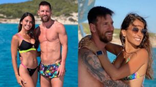 Antonela Roccuzzo and Lio Messi made Ibiza go wild with their fluorescent swimwear