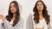 Anushka Sen flaunts white bralette top and curvaceous midriff in grey shorts and jacket, we are going bananas