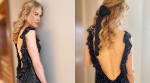 Nicole Kidman celebrates Victorian sculpt in black
