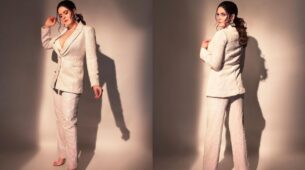 Zareen Khan enables ‘white swan’ mode in power pantsuit