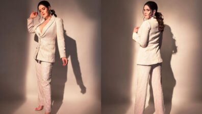 Zareen Khan enables ‘white swan’ mode in power pantsuit