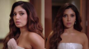 Bhumi Pednekar Sizzles In Off-shoulder White Thigh-high Slit Gown With Fringe Sleeves 