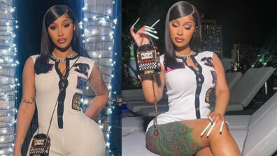 Check Out: Cardi B Posts a Series of Images Wearing a Skintight White Dress at the poolside