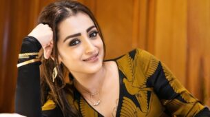 Check out how hot Trisha Krishnan looks sporting a black Raynah kaftan outfit