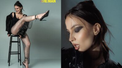 Elli Avram is the ultimate Goth beauty in black bodysuit, flaunts long legs in fish net stockings