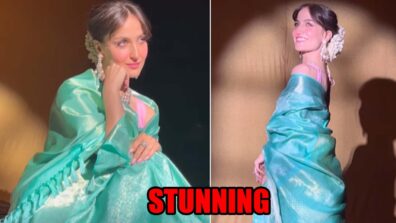 Elli AvrRam stabs hearts in aqua green silk saree, fans can’t stop drooling