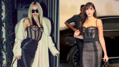 Fashion Battle: Nora Fatehi Or Miley Cyrus: Who Wore The Black And Sand Bustier Top Dress Like A Diva?