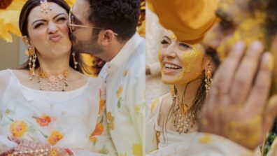 Hansika Motwani’s dreamy haldi photos go viral in a white and yellow flower design outfit