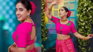 In pics: Sameeksha Sud looks hot and chilly in a pink-green south Indian style outfit