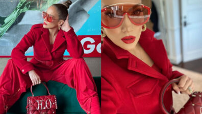 Jennifer Lopez’s stylish red suit epitomizes the holiday spirit in these pictures