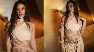Krishna Shroff appeared in front of the camera while donning a destructed suit for the picture shoot