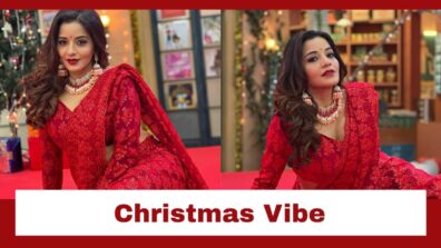 Monalisa Gets Into The Best Of Christmas Vibes In This Red Floral Saree Style