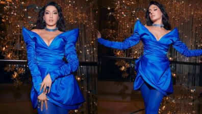 Nora Fatehi is a total limelight stealer in a royal blue satin wrap mini dress