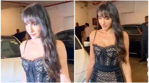 Nora Fatehi Looks Piping Hot In Black Bodycon Corset Dress