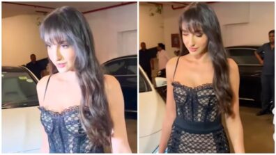 Nora Fatehi Looks Piping Hot In Black Bodycon Corset Dress