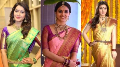 Raashii Khanna, Keerthy Suresh, And Hansika Motwani Embracing The Traditional South Kanjivaram Like A Queen