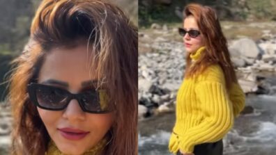 Watch: Rubina Dilaik basks under the mountain sun, pursues glam in olive green sweater top and cargo