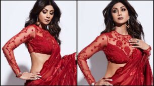 Shilpa Shetty proves age is just a number, stuns in see-through red saree