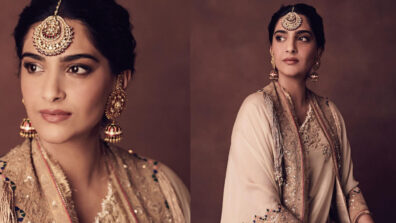 Sonam Kapoor Ahuja donned a mauve-colored saree with a stunning jacket created by Anamika Khanna