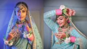 Surbhi Chandna decks up like gorgeous bride in aqua blue shimmery saree, we are in love