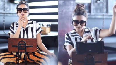 Tina Datta Looks Super Hot In Black And White Striped Monochrome Outfit 