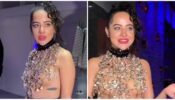 Urfi Javed’s audacious appearance in black crystals choker with a black side-slit skirt