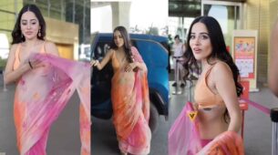 Video Viral: Urfi Javed is dreamy divine in organza floral saree, sails off airport fashion goals