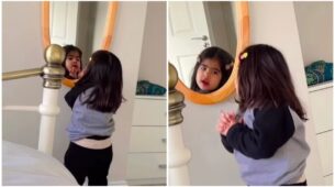 Viral Video – In front of the mirror, a young girl imitates a Pakistani girl by singing “Mera Dil Ye Pukare Aaja”