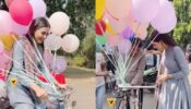 Viral Video: Tejasswi Prakash goes on cycle ride with balloon seller during shoot