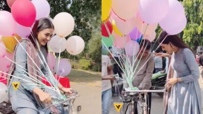 Viral Video: Tejasswi Prakash goes on cycle ride with balloon seller during shoot