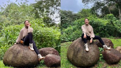 Divyanka Tripathi is busy exploring rocks in Madikeri, feels herself close to nature