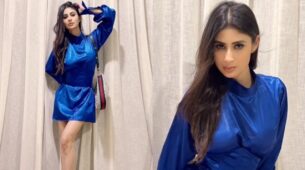 What A Cutie: Mouni Roy dazzles in blue midi outfit, looks irresistibly cute while playing with pet dogs