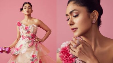 Check Out: Mrunal Thakur Looks Alluring In Light Ivory Floral Design Gown