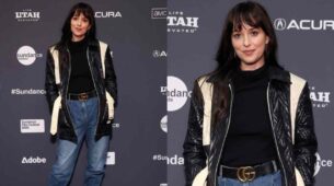 Dakota Johnson Looks Incredible In Black-White Jacket And Blue Jeans