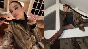 Dua Lipa Goofing Like A Cat On Wooden Block; See Adorable Pictures