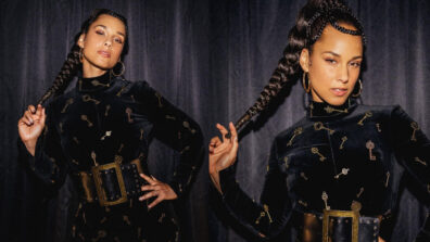 In Pics: Alicia Keys Looks Fiery Hot In Black Velvet Turtleneck Keys Print Outfit