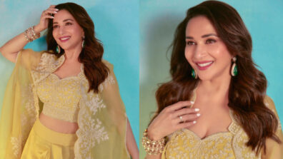 In Pics: Madhuri Dixit Looks Captivating In Yellow Chikankari Work Georgette Skirt Suit set