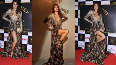 In Pics: Shriya Saran Looks Tempting In Brown Georgette High-Slit Bodysuit