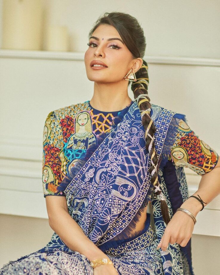 Jacqueline Fernandez Looks Stunning In Royal Blue Printed Saree At Dadasaheb Phalke International Film Festival 2023 761385